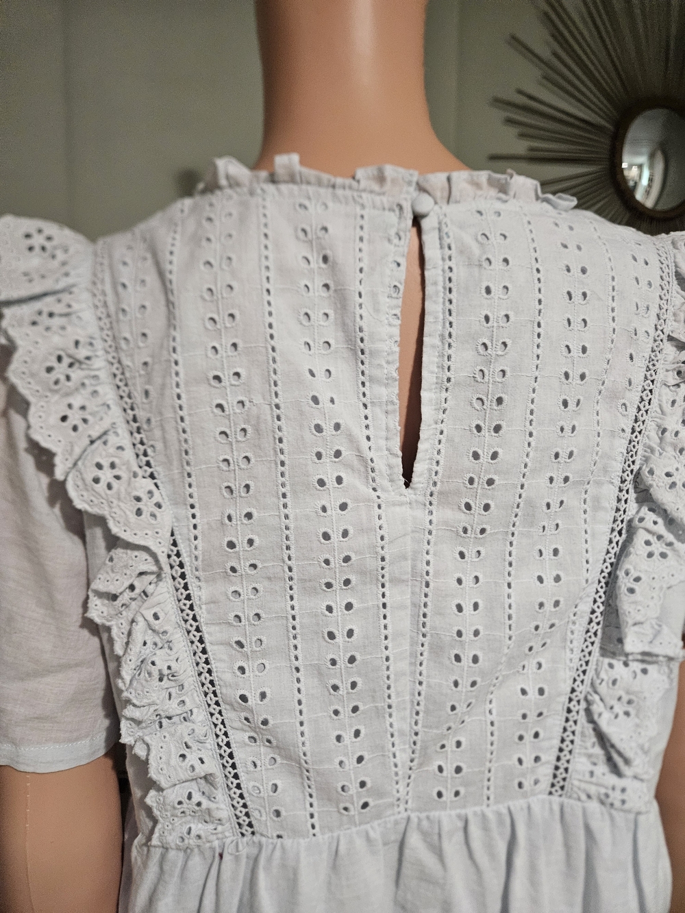 Light Blue Eyelet Ruffle Short Dress - Women's - Picture 9 of 16